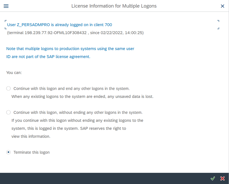 Screenshot of Multiple Logons notification.