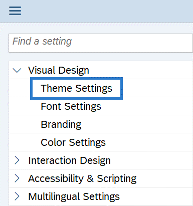 Visual Design folderexpanded with Theme Settings selected.