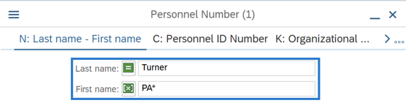 Personnel Number and Last name, First name options selected.