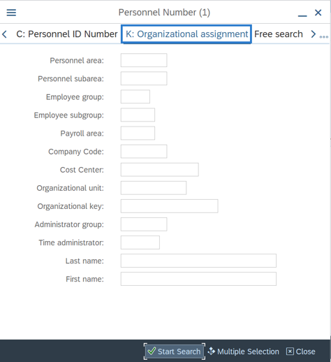  K: Organizational Assignment tab selected