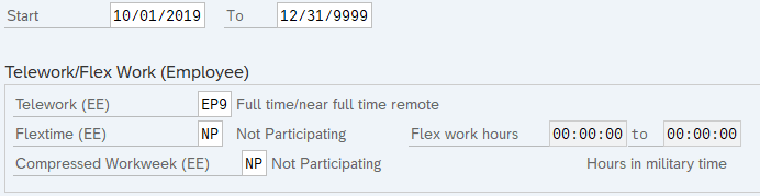 Telework/Flex Work (Employee) record to correct selected.