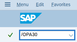 Command field with transaction code /OPA30 shortcut selected to toggle between transactions.