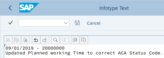 Infotype Text box with text typed in field.