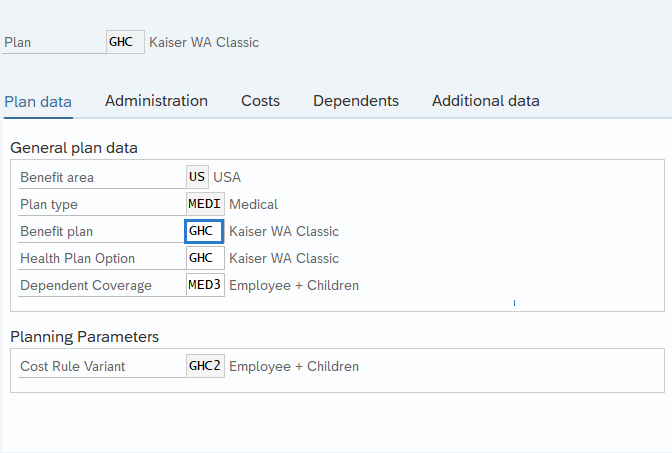 Plan data form with Benefit Plan input box highlighted