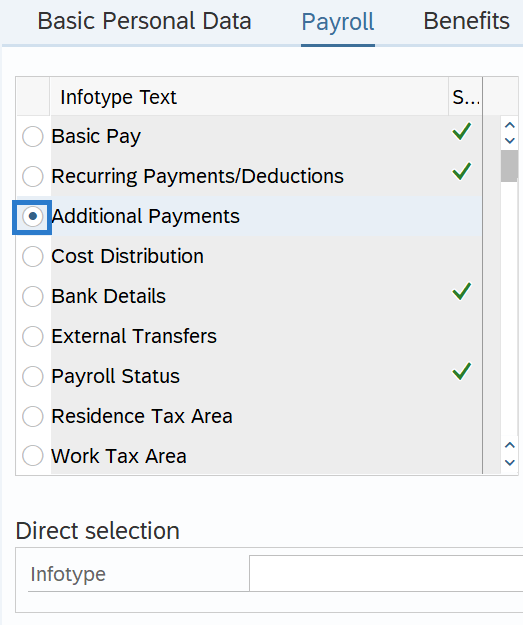 Additional Payments selected in Payroll tab 