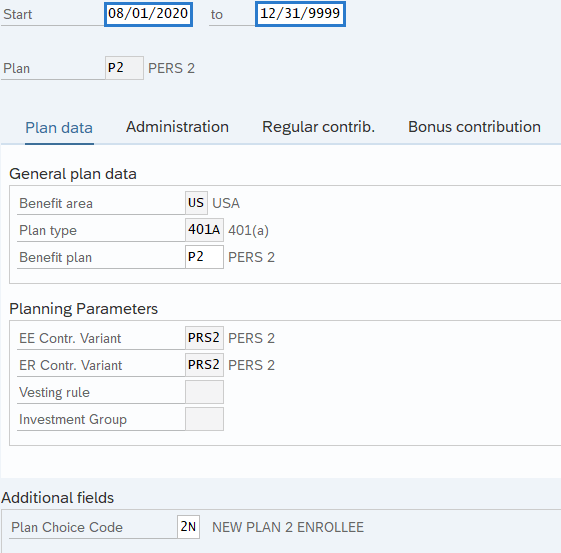 Plan data form with Start and To fields highlighted 