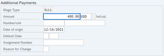 Additional Payments screen with Amount field highlighted