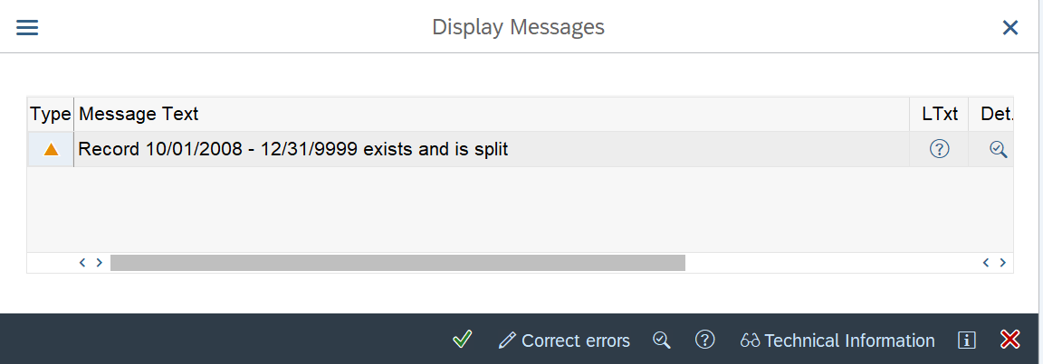 Message box indicates the system will create a split in an existing record.