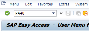 Screenshot of SAP easy access with PA40 code