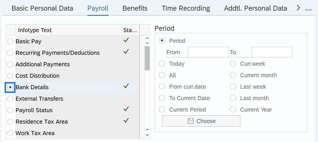 Payroll tab with Bank Details selected.