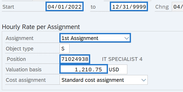 Hour Rate per Assignment fields selected.