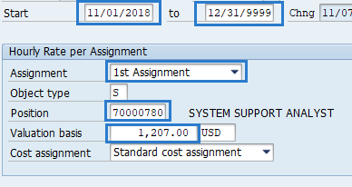 Screenshot of hourly rate per assignment screen.