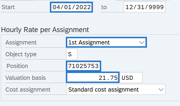 Hour Rate per Assignment selected.