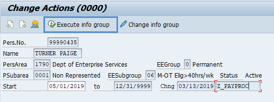 Screenshot of execute info group.