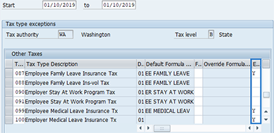 Screenshot of tax type exemptions.