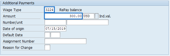 Screenshot of additional payments screen.