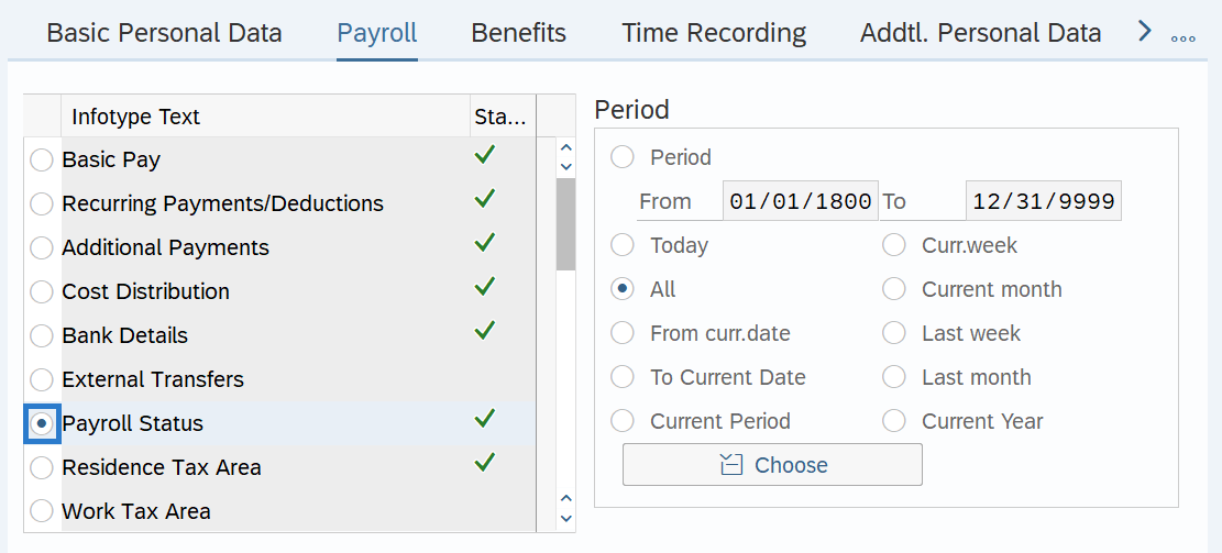 Payroll tab with Payroll Status selected.
