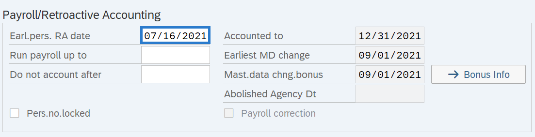 Payroll/Retroactive Accounting selected.