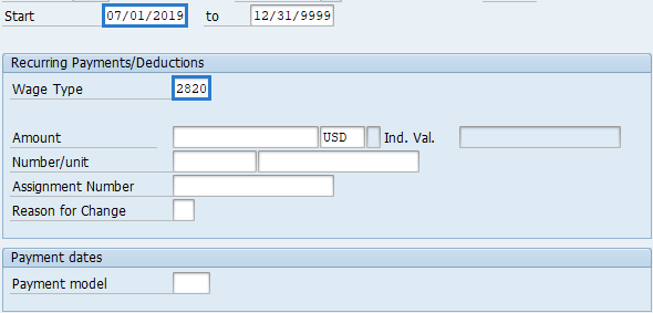 Screenshot of Recurring Payments/Deductions screen.
