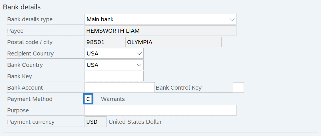 Bank Details with Payment Method selected.