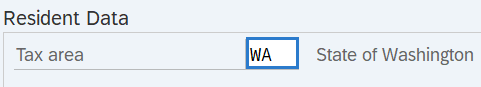 Resident Tax area field with value of WA highlighted.