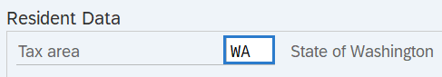 Resident Tax area field with value of WA highlighted.