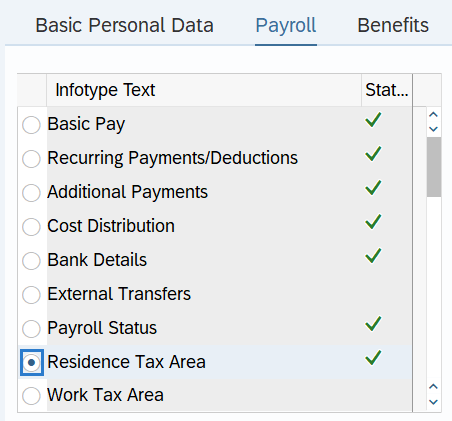 Residence Tax Area radio button selected.