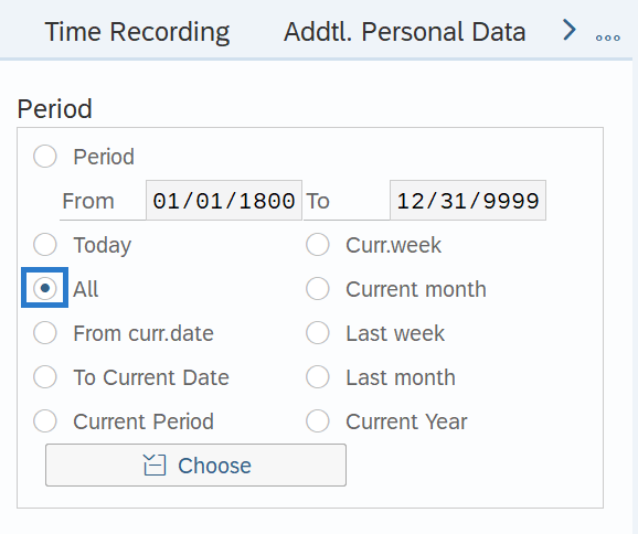 Payroll tab with Time period selection box All selected.