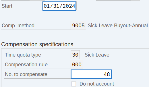 Start Date and No. to compensate fields highlighted.