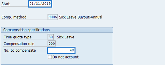 Screenshot of sick leave buyout screen.