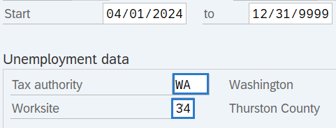 Tax authority and Worksite fields highlighted.