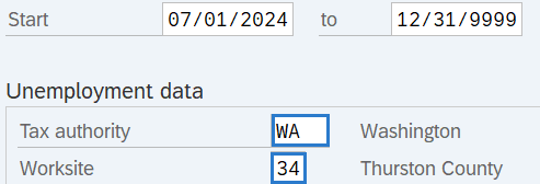 Tax authority and Worksite fields highlighted.