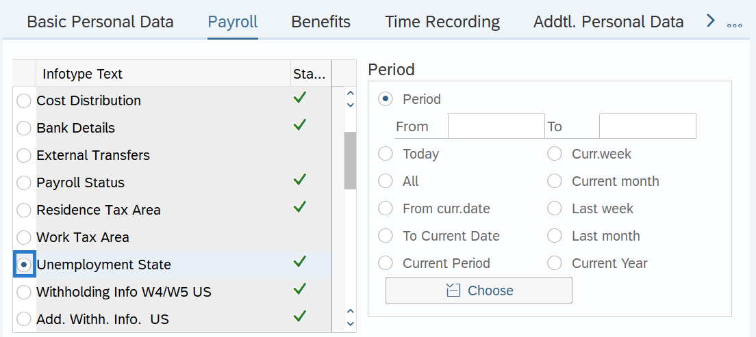 Payroll tab with Unemployment State selected.