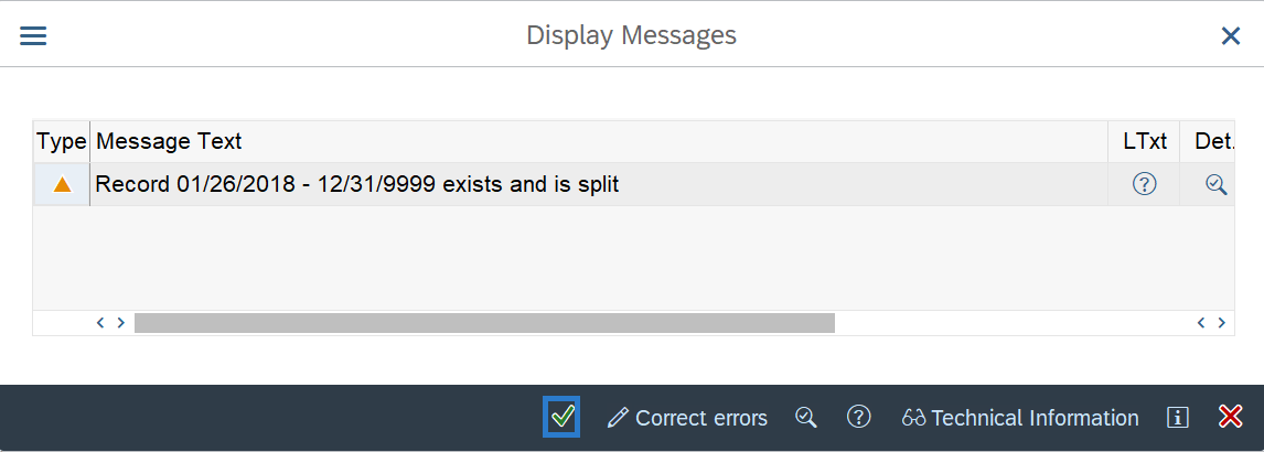 Display Message indicating previous record will be split or delimited.