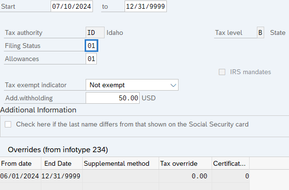 Filing Status field highlighted with value of 01.