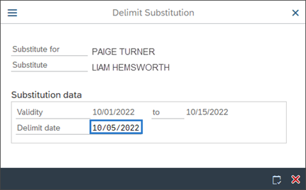 Delimit Substitution box with Delimit date highlighted