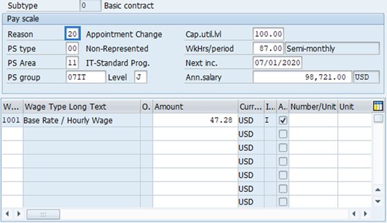 Screenshot of Create Basic Pay screen.