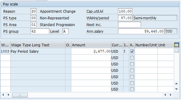 Screenshot of basic pay infotype.