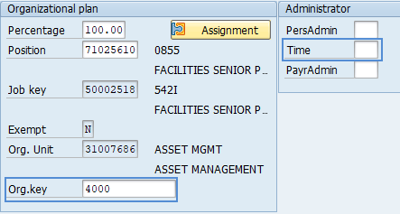 Screenshot of organizational plan screen.