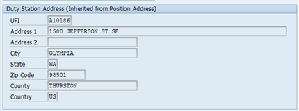 Screenshot of duty station address screen.