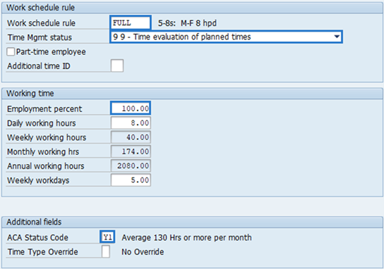 Screenshot of work schedule screen.