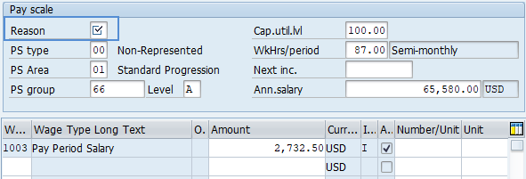 Screenshot of pay scale screen.