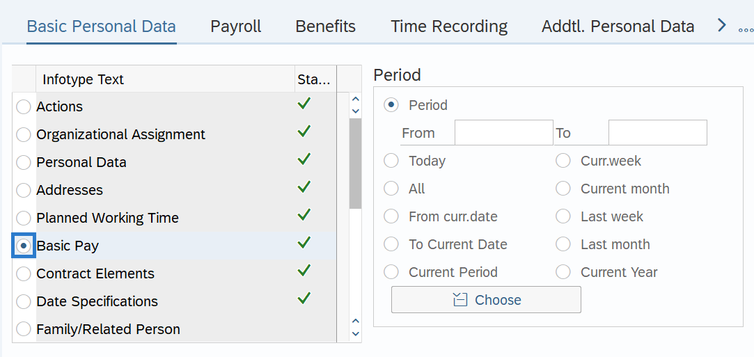 Basic Personal Data tab with Basic Pay selected.