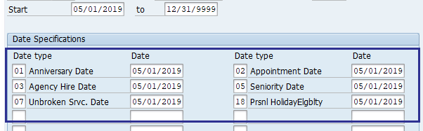 Screenshot of Date Specifications and Date types.