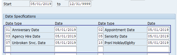 Screenshot of Date types.