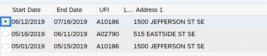 Duty Station Address record to correct or end selected.