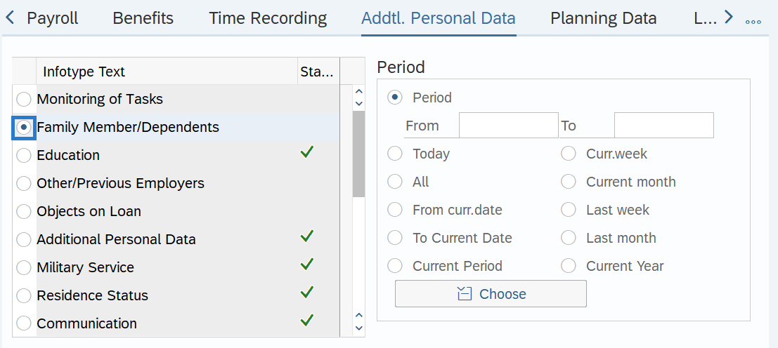 Addtl. Personal Data tab with Family Member/Dependents selected.