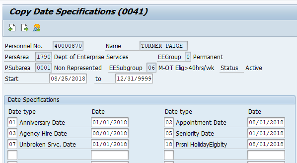 Screenshot of date specifications screen.