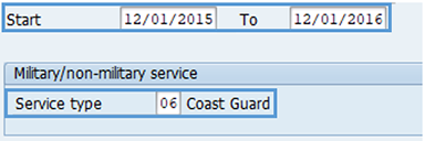 Start and To date highlighted, Service type and Coast Guard also highlighted