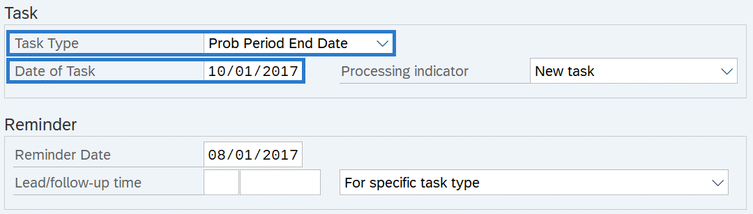 Task Type and Date of Task selected.